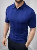 Erkek Yazlık Triko Dokuma Tişört Kısa Kol Polo Yaka T-Shirt - Lacivert