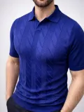 Erkek Yazlık Triko Dokuma Tişört Kısa Kol Polo Yaka T-Shirt - Lacivert