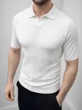 Erkek Yazlık Triko Dokuma Tişört Kısa Kol Polo Yaka T-Shirt - Beyaz