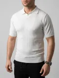 Erkek Yazlık Triko Dokuma Tişört Kısa Kol Polo Yaka T-Shirt - Beyaz