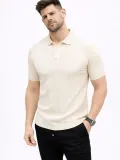 Erkek Yazlık Triko Tişört Kısa Kol Polo Yaka Düğmeli T-Shirt - Krem