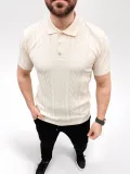 Erkek Yazlık Triko Tişört Kısa Kol Polo Yaka Düğmeli T-Shirt - Krem