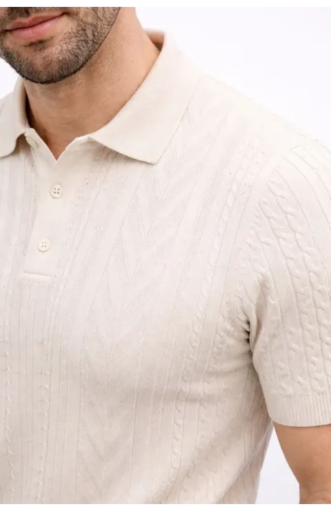 Erkek Yazlık Triko Tişört Kısa Kol Polo Yaka Düğmeli T-Shirt - Krem