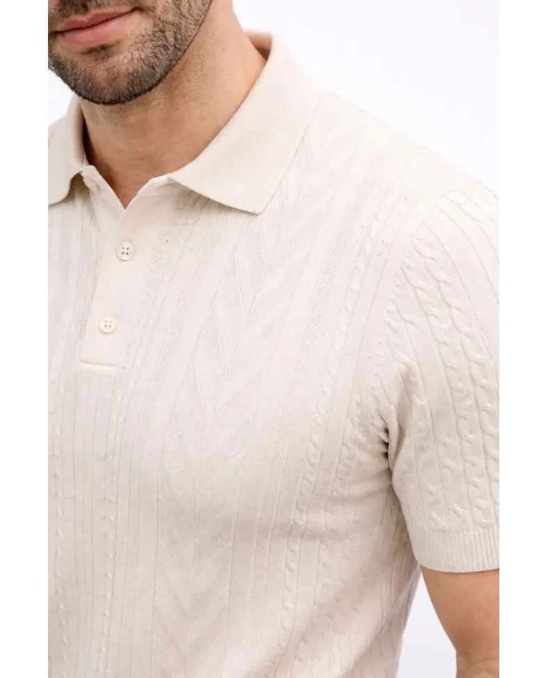 Erkek Yazlık Triko Tişört Kısa Kol Polo Yaka Düğmeli T-Shirt - Krem