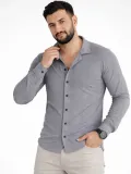 Erkek Waffle Kumaş Uzun Kollu Düğmeli Açık Yaka Regular Fit Gömlek - Füme