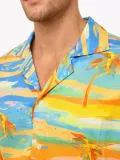 Erkek Tropikal Palmiye Desenli Kısa Kol Gömlek Yazlık Beach Tarz Rahat Kalıp - Desenli