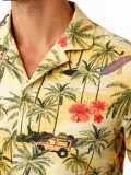 Erkek Tropikal Palmiye Desenli Kısa Kol Gömlek Hawaii Tarz Yazlık Rahat Kalıp - Desenli