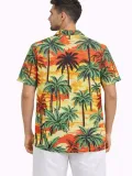 Erkek Hawaii Tarz Tropikal Palmiye Desenli Kısa Kol Gömlek Rahat Kalıp Yazlık - Desenli
