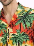 Erkek Hawaii Tarz Tropikal Palmiye Desenli Kısa Kol Gömlek Rahat Kalıp Yazlık - Desenli