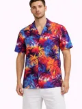 Erkek Tropikal Desenli Kısa Kol Gömlek Rahat Kalıp Yazlık Hawaii Tarz - Desenli