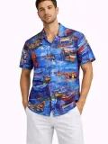 Erkek Marin Desenli Kısa Kol Gömlek Yazlık Rahat Kalıp Dijital Baskılı - Desenli