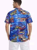 Erkek Marin Desenli Kısa Kol Gömlek Yazlık Rahat Kalıp Dijital Baskılı - Desenli