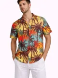 Erkek Tropikal Palmiye Desenli Kısa Kol Gömlek Yazlık Rahat Kalıp Dijital Baskılı - Desenli