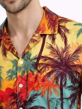 Erkek Tropikal Palmiye Desenli Kısa Kol Gömlek Yazlık Rahat Kalıp Dijital Baskılı - Desenli