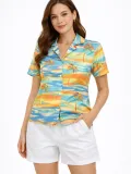 Kadın Yazlık Tropikal Desenli Gömlek Şort Takım Rahat Kalıp Tatil Kombin  - Desenli