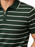 Erkek Triko Polo Yaka Fermuarlı Çizgili Tişört T-Shirt Yazlık Şık - Yeşil