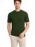 Erkek Yazlık Fitilli Triko Tişört Kısa Kol Bisiklet Yaka T-Shirt - Haki