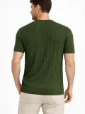 Erkek Yazlık Fitilli Triko Tişört Kısa Kol Bisiklet Yaka T-Shirt - Haki