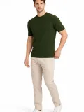 Erkek Yazlık Fitilli Triko Tişört Kısa Kol Bisiklet Yaka T-Shirt - Haki