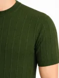 Erkek Yazlık Fitilli Triko Tişört Kısa Kol Bisiklet Yaka T-Shirt - Haki