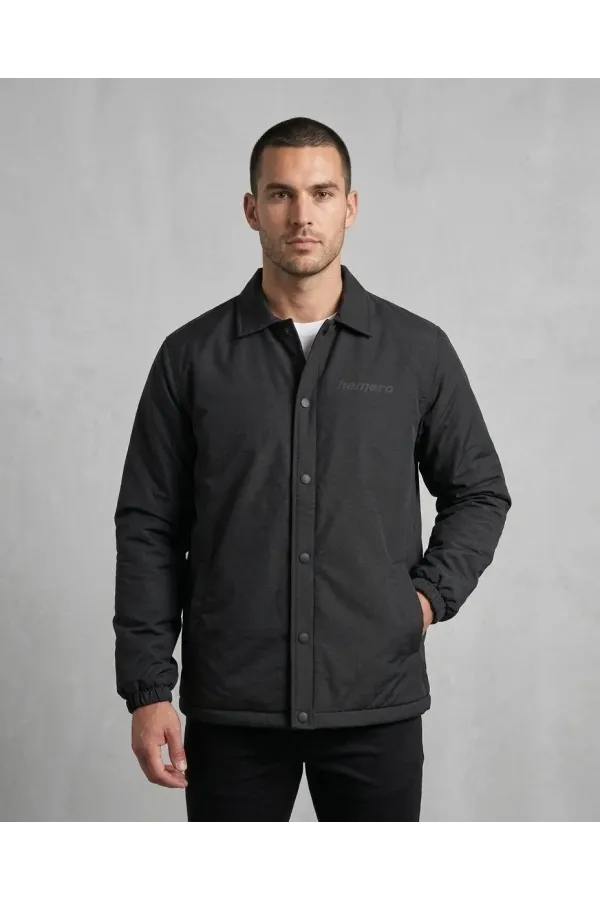 Erkek Yağmur İtici İç Astarlı Çıtçıtlı İç Cepli Dış Cepli Mevsimlik Mont - Siyah