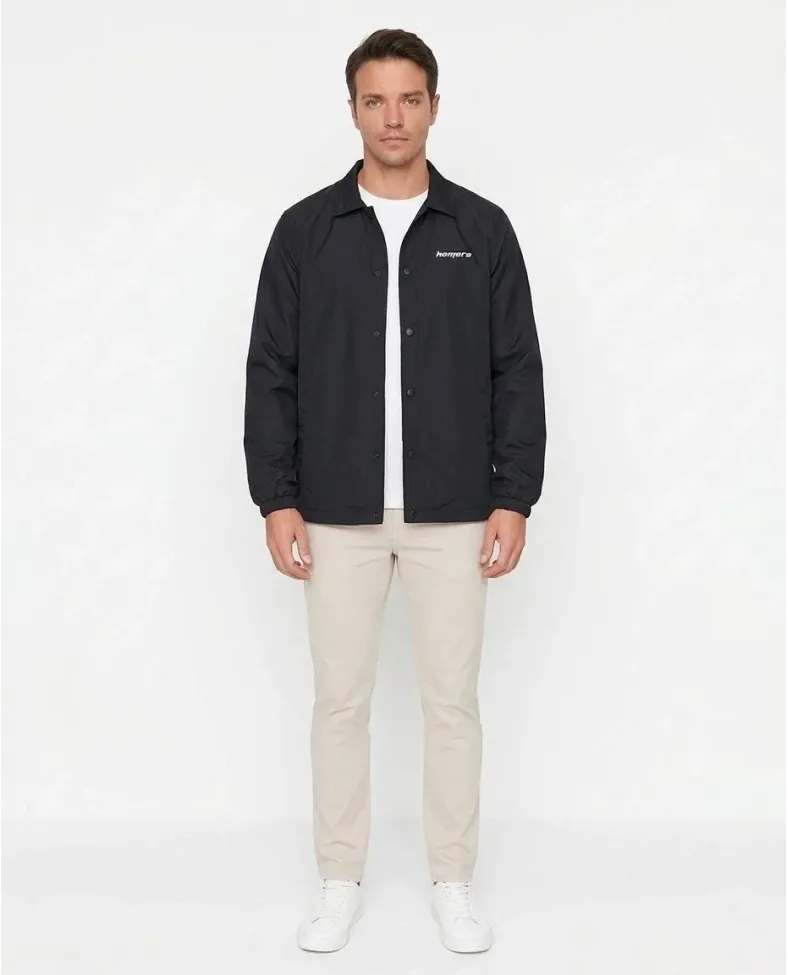 Erkek Yağmur İtici İç Astarlı Çıtçıtlı İç Cepli Dış Cepli Mevsimlik Ceket - Siyah