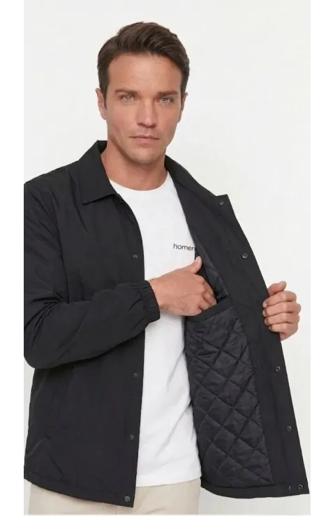 Erkek Yağmur İtici İç Astarlı Çıtçıtlı İç Cepli Dış Cepli Mevsimlik Ceket - Siyah