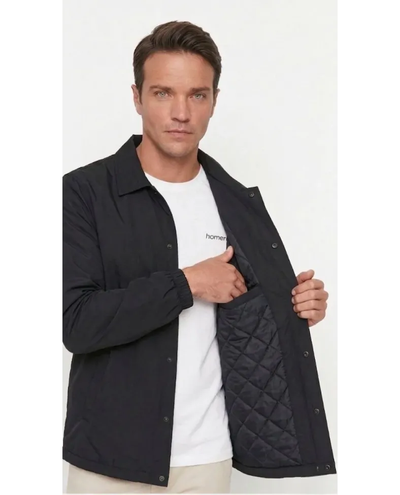 Erkek Yağmur İtici İç Astarlı Çıtçıtlı İç Cepli Dış Cepli Mevsimlik Ceket - Siyah