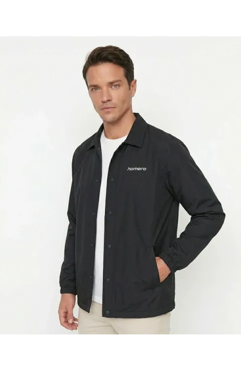 Erkek Yağmur İtici İç Astarlı Çıtçıtlı İç Cepli Dış Cepli Mevsimlik Ceket - Siyah