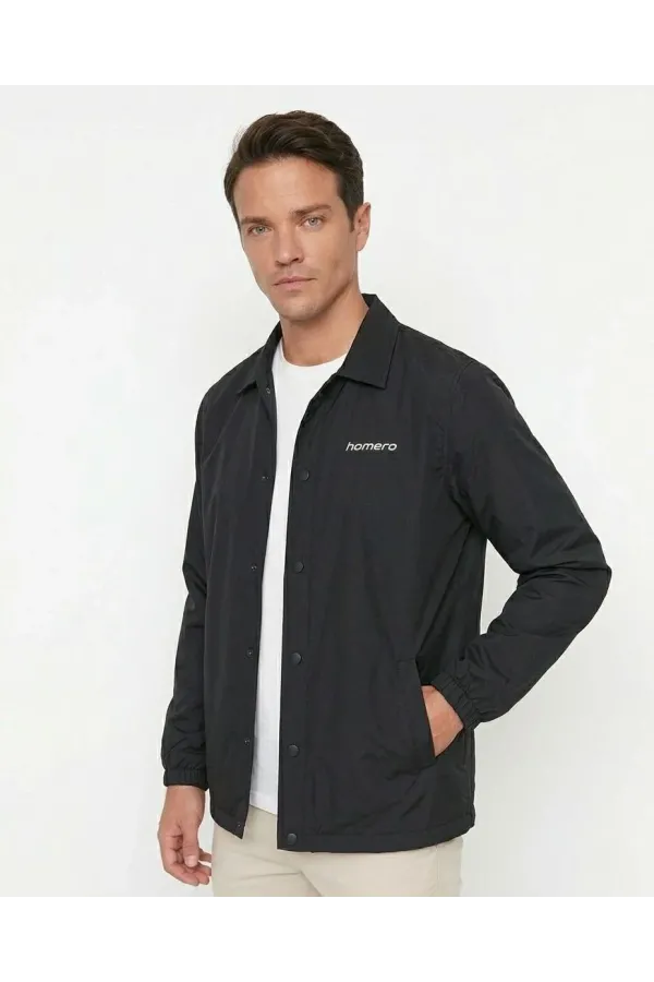 Erkek Yağmur İtici İç Astarlı Çıtçıtlı İç Cepli Dış Cepli Mevsimlik Ceket - Siyah