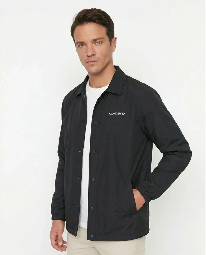 Erkek Yağmur İtici İç Astarlı Çıtçıtlı İç Cepli Dış Cepli Mevsimlik Ceket - Siyah