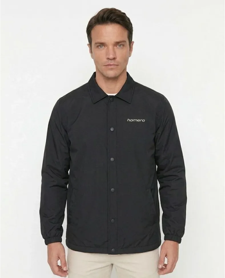 Erkek Yağmur İtici İç Astarlı Çıtçıtlı İç Cepli Dış Cepli Mevsimlik Ceket - Siyah