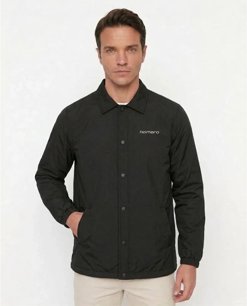 Erkek Yağmur İtici İç Astarlı Çıtçıtlı İç Cepli Dış Cepli Mevsimlik Ceket - Siyah