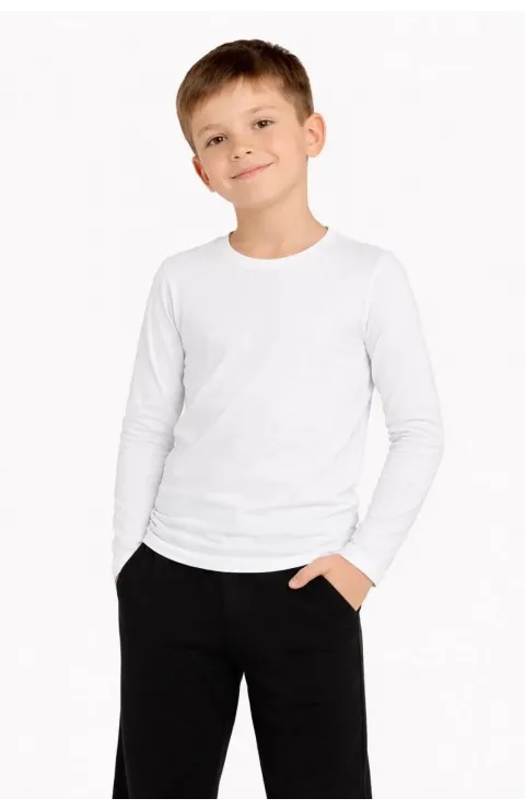 Erkek Çocuk Basic Uzun Kollu Tişört Okul Günlük Rahat T-Shirt - Beyaz