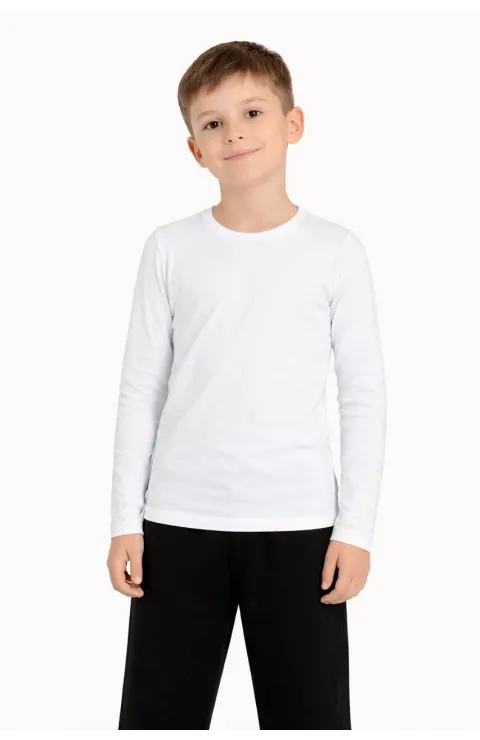 Erkek Çocuk Basic Uzun Kollu Tişört Okul Günlük Rahat T-Shirt - Beyaz