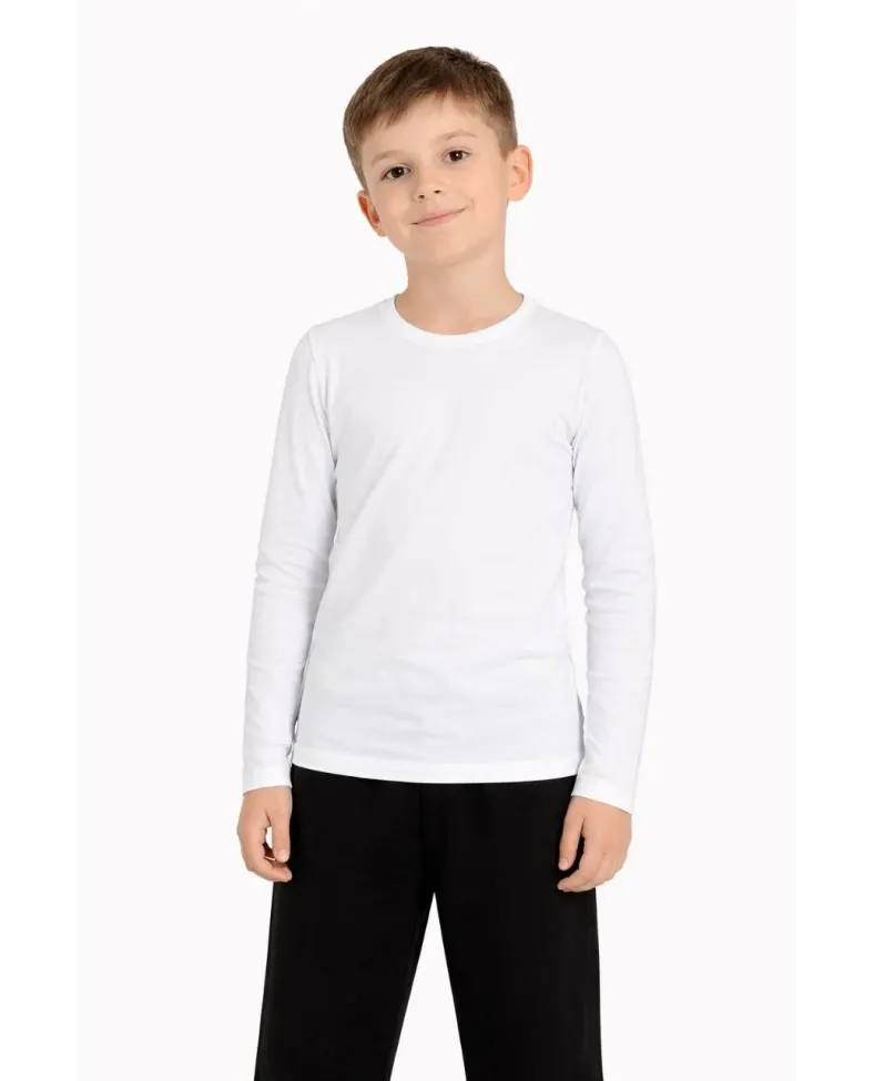 Erkek Çocuk Basic Uzun Kollu Tişört Okul Günlük Rahat T-Shirt - Beyaz