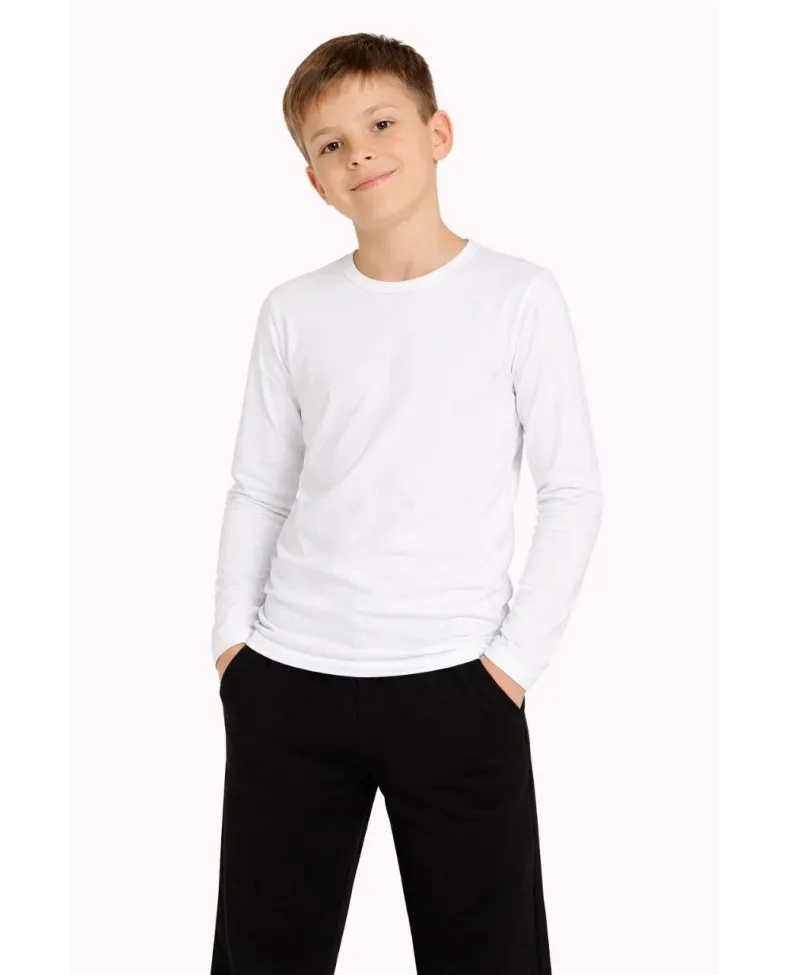 Erkek Çocuk Basic Uzun Kollu Tişört Okul Günlük Rahat T-Shirt - Beyaz