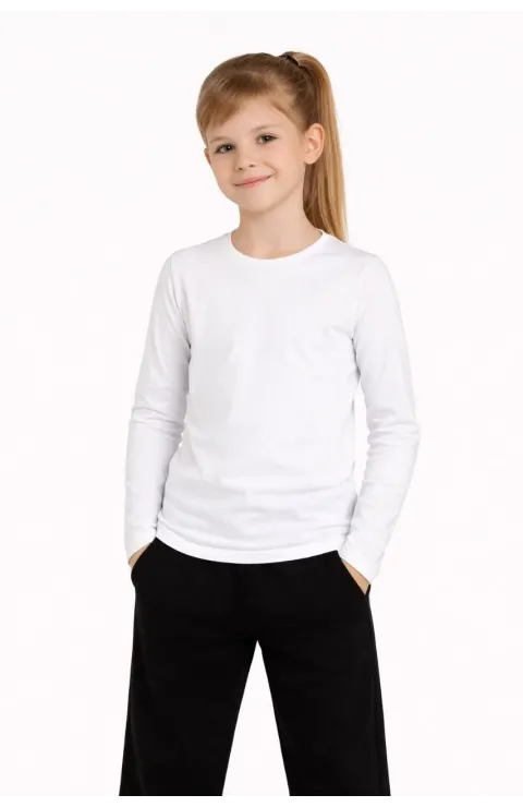 Kız Çocuk Basic Uzun Kollu Tişört Okul Günlük Rahat T-Shirt - Beyaz
