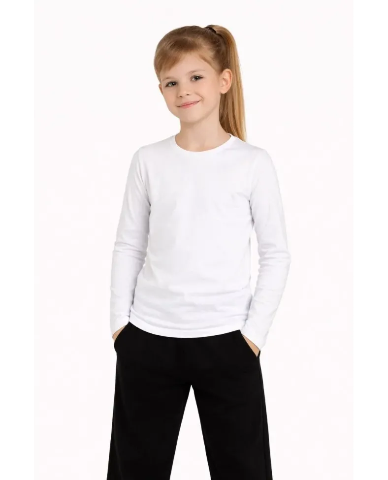 Kız Çocuk Basic Uzun Kollu Tişört Okul Günlük Rahat T-Shirt - Beyaz