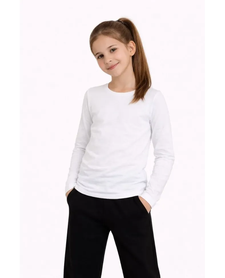 Kız Çocuk Basic Uzun Kollu Tişört Okul Günlük Rahat T-Shirt - Beyaz