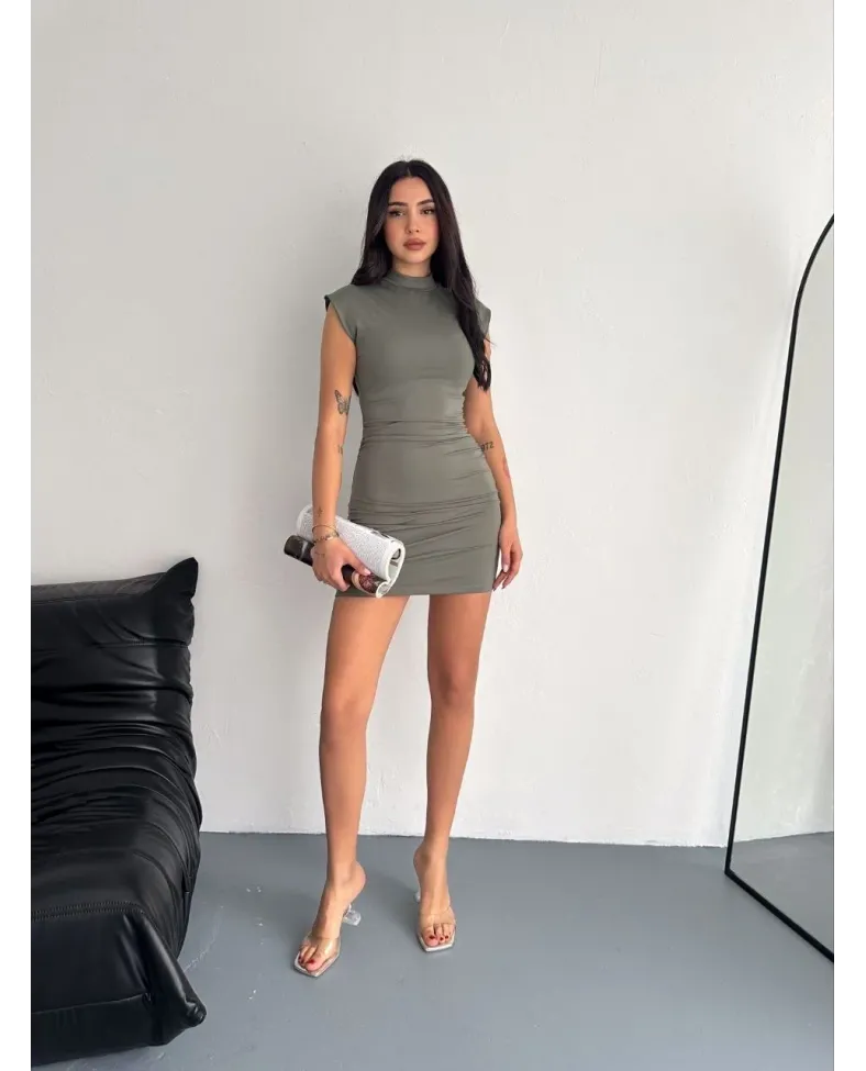 Kadın Mini Elbise Yarım Balıkçı Yaka Vücuda Oturan Şık Günlük Elbise - Mint Yeşili