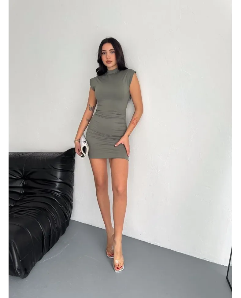 Kadın Mini Elbise Yarım Balıkçı Yaka Vücuda Oturan Şık Günlük Elbise - Mint Yeşili