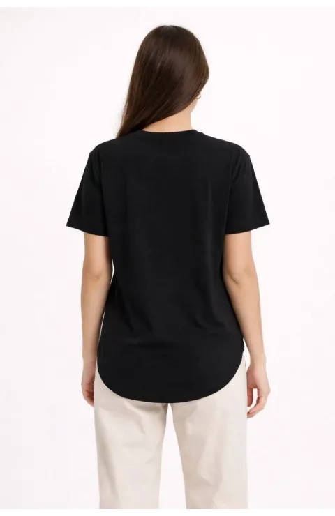 Kadın Basic T-Shirt Kısa Kol Bisiklet Yaka Oval Kesim Tişört - Siyah