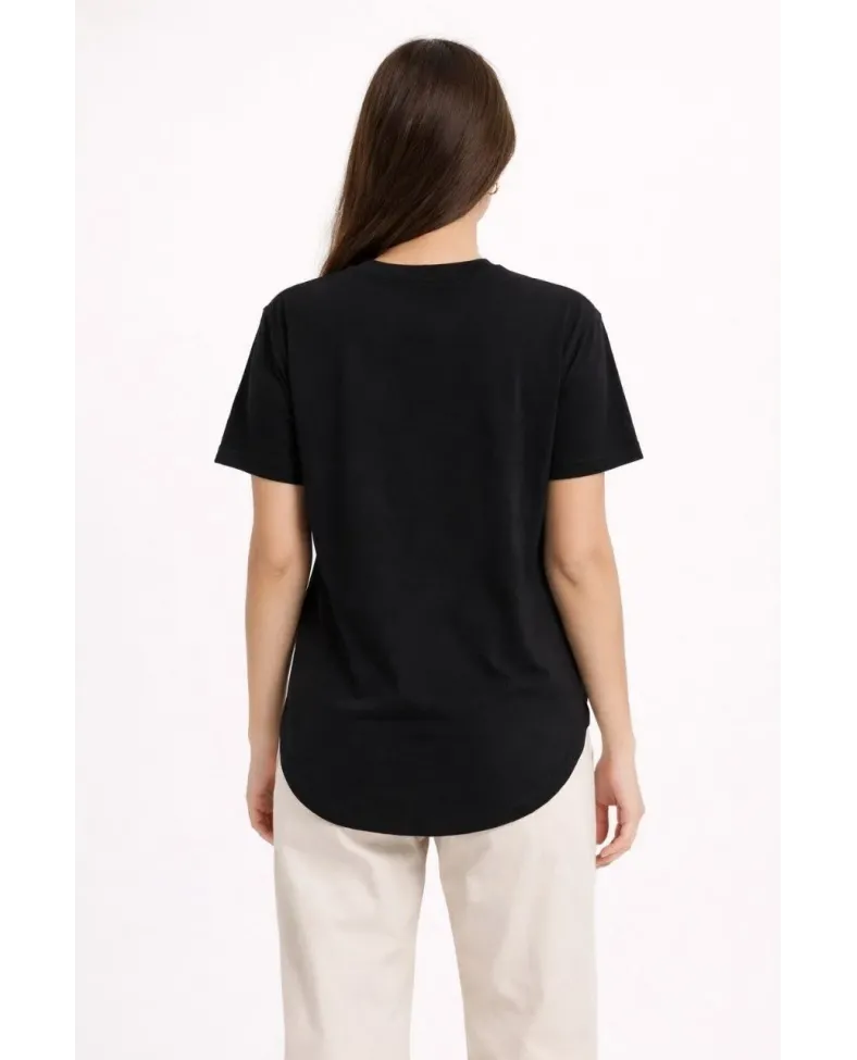 Kadın Basic T-Shirt Kısa Kol Bisiklet Yaka Oval Kesim Tişört - Siyah