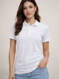 Kadın Polo Yaka Pike Kumaş Düğmeli Basic Tişört T-Shirt Günlük Rahat - Beyaz