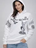 Kadın 3 İplik Pamuklu Kapüşonlu Baskılı SweatShirt hoodie - Beyaz