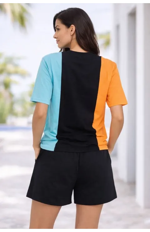 Kadın Nakışlı Tişört Şort İkili Takım Oversize Yazlık Kombin - Çok Renkli