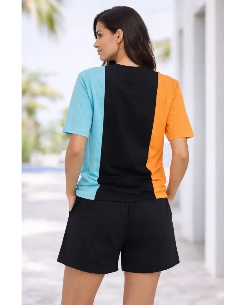 Kadın Nakışlı Tişört Şort İkili Takım Oversize Yazlık Kombin - Çok Renkli