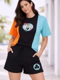 Kadın Nakışlı Tişört Şort İkili Takım Oversize Yazlık Kombin - Çok Renkli