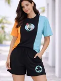 Kadın Nakışlı Tişört Şort İkili Takım Oversize Yazlık Kombin - Çok Renkli